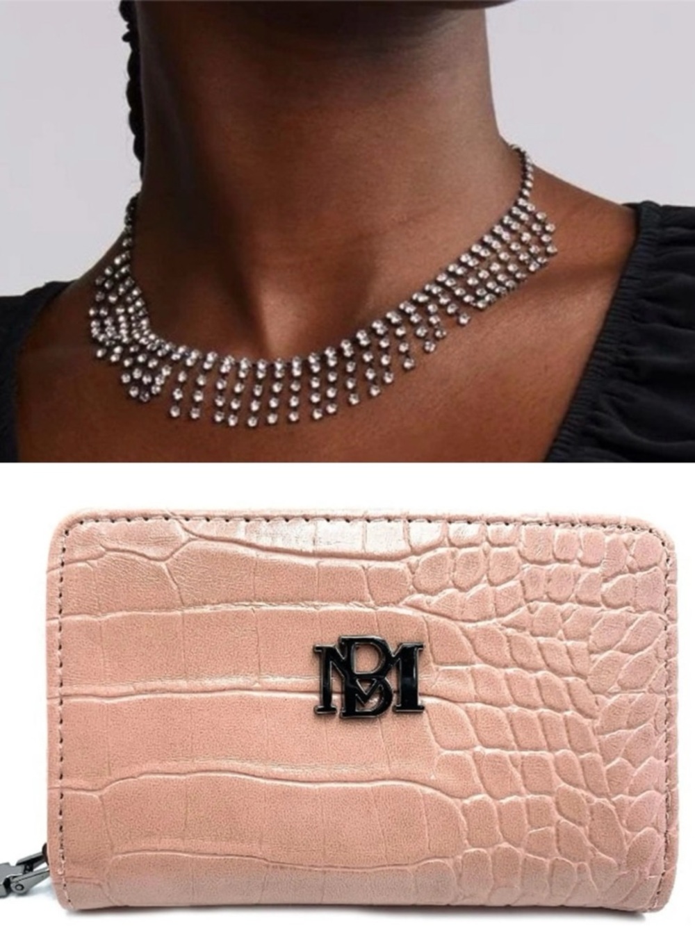 Bundle! Open Edit Rhinestone Fringe Necklace & Bagdley Mischka Compact wallet